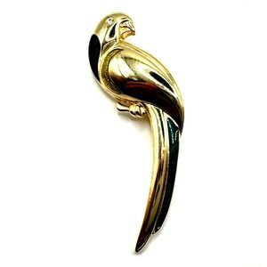 Vintage Liz Claiborne Brooch LC Parrot Bird Rhinestone Blue Green Enamel Gold